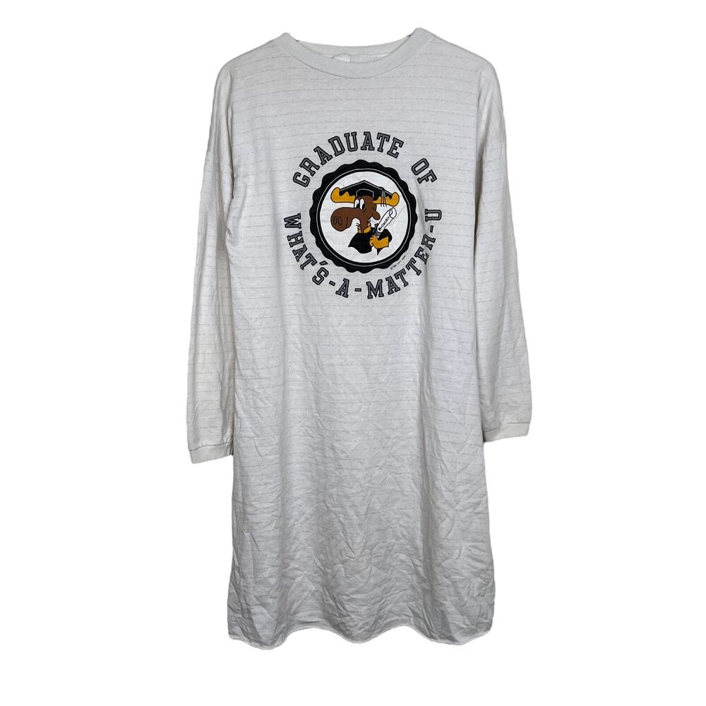 Vintage 80s Bullwinkle Graduate Long Sleeve Sleep Shirt Dress OSFA One Size